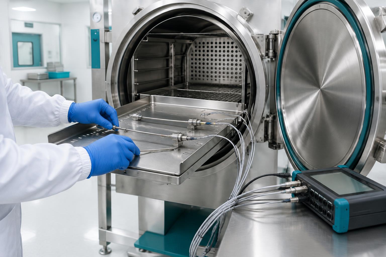 Ilustración de colocación de termopares en una autoclave